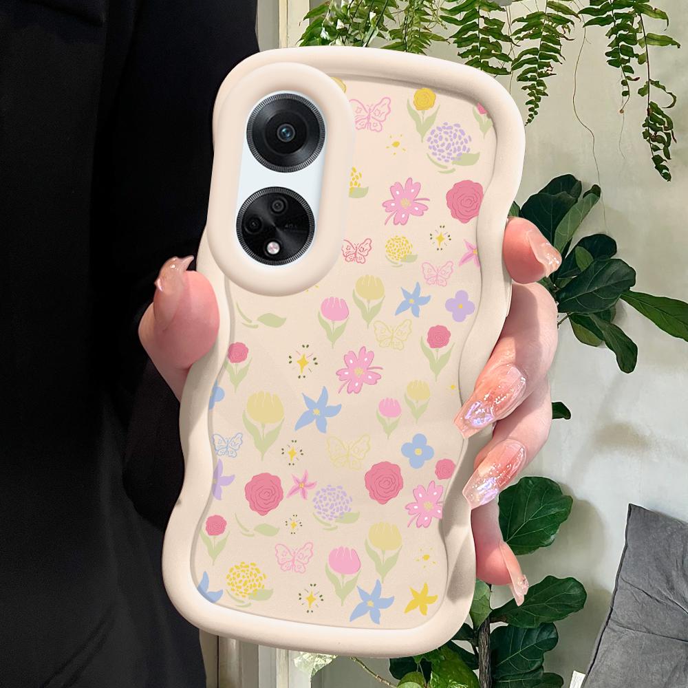 

Окрашенный узор Big Wave Edge Мягкий силиконовый материал Macaron чехол для телефона противоударный защитный резиновый чехол для OPPO Reno Realme Realme 12 5G белый