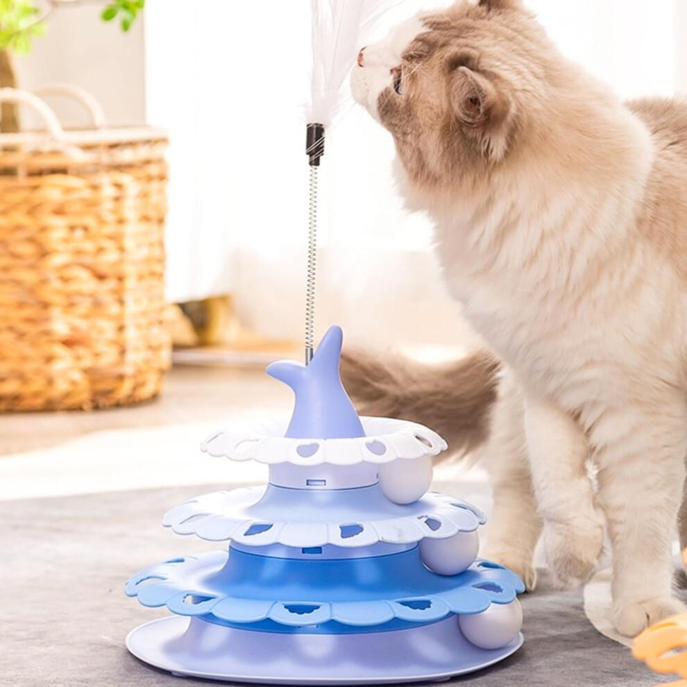 Cat Toys for Indoor Cats Pet Cat Turntable with Teaser Stick Kitten Roller Interactive Track Balls Tower for Hunting Exercising Indoor Play Greater