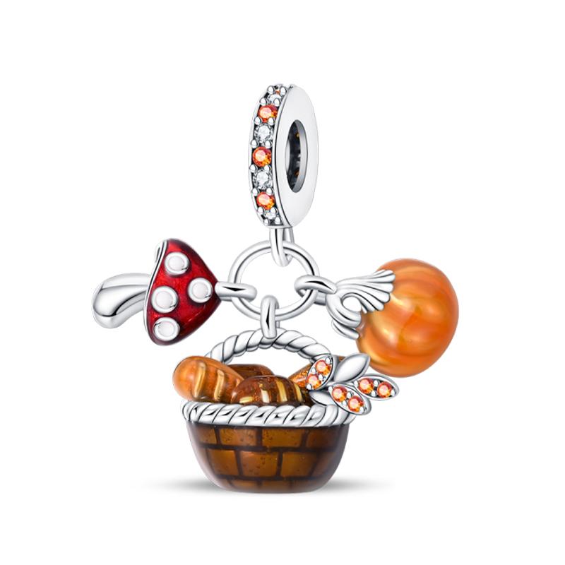 

925 Silver Autumn Series Maple Leaves Scarecrow Pumpkin Squirrel Charms Beads Fit S925 Bracelet DIY Jewelry