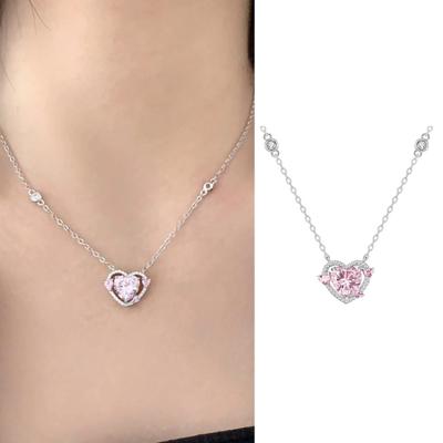 Women Necklace Rhinestone Heart Hollow Decoration Chain Adjustable Neck Pendant Jewelry Birthday Gift Party