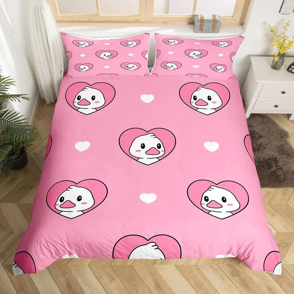 Colorful Duck Bedding Set Kids Cartoon Ducks Duvet Cover Graffiti Rustic Animal Comforter Cover Farmhouse Animal Quilt Cover