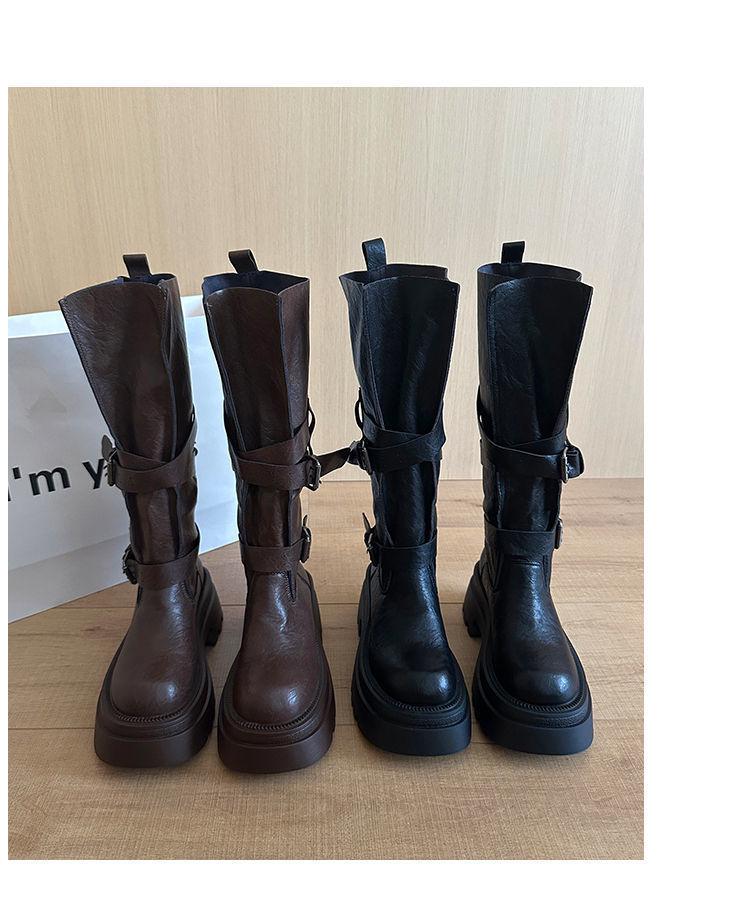2025 Women's High-Top Over-the-Knee Knight Boots – Versatile Buckle, Thick-Soled, Autumn Style