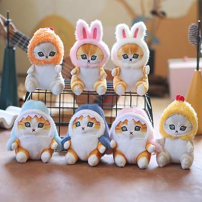 Chaveiro de pelúcia fofo de camarão frito, gato, tubarão, coelho, brinquedo de pelúcia macio e fofo, mochila, acessórios de decoração, presentes