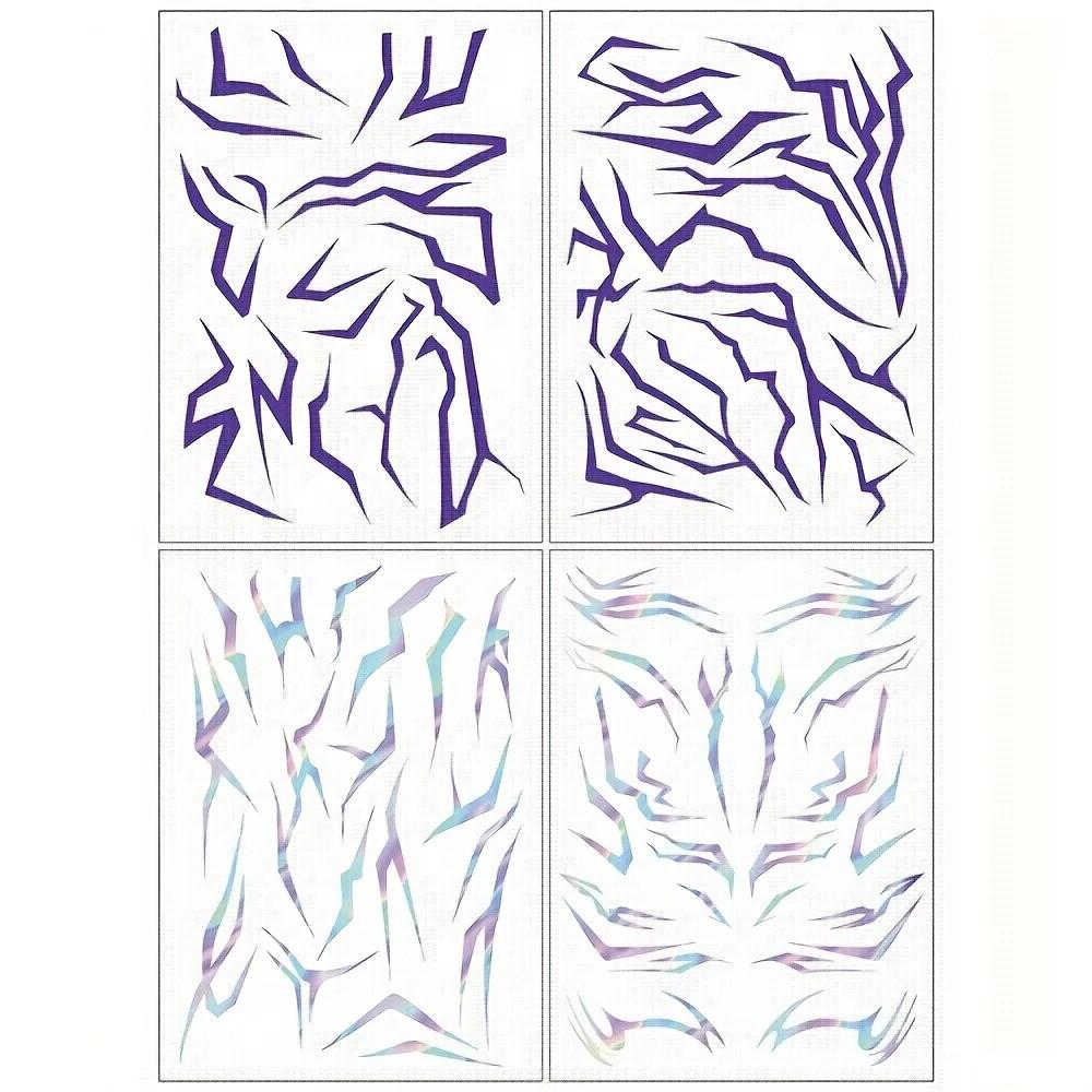 Large Kpop Purple Makeup Tattoo Stickers - Demon Body Art with Laser Lightning Effects, Highquality Stickers, Body Art Stickers