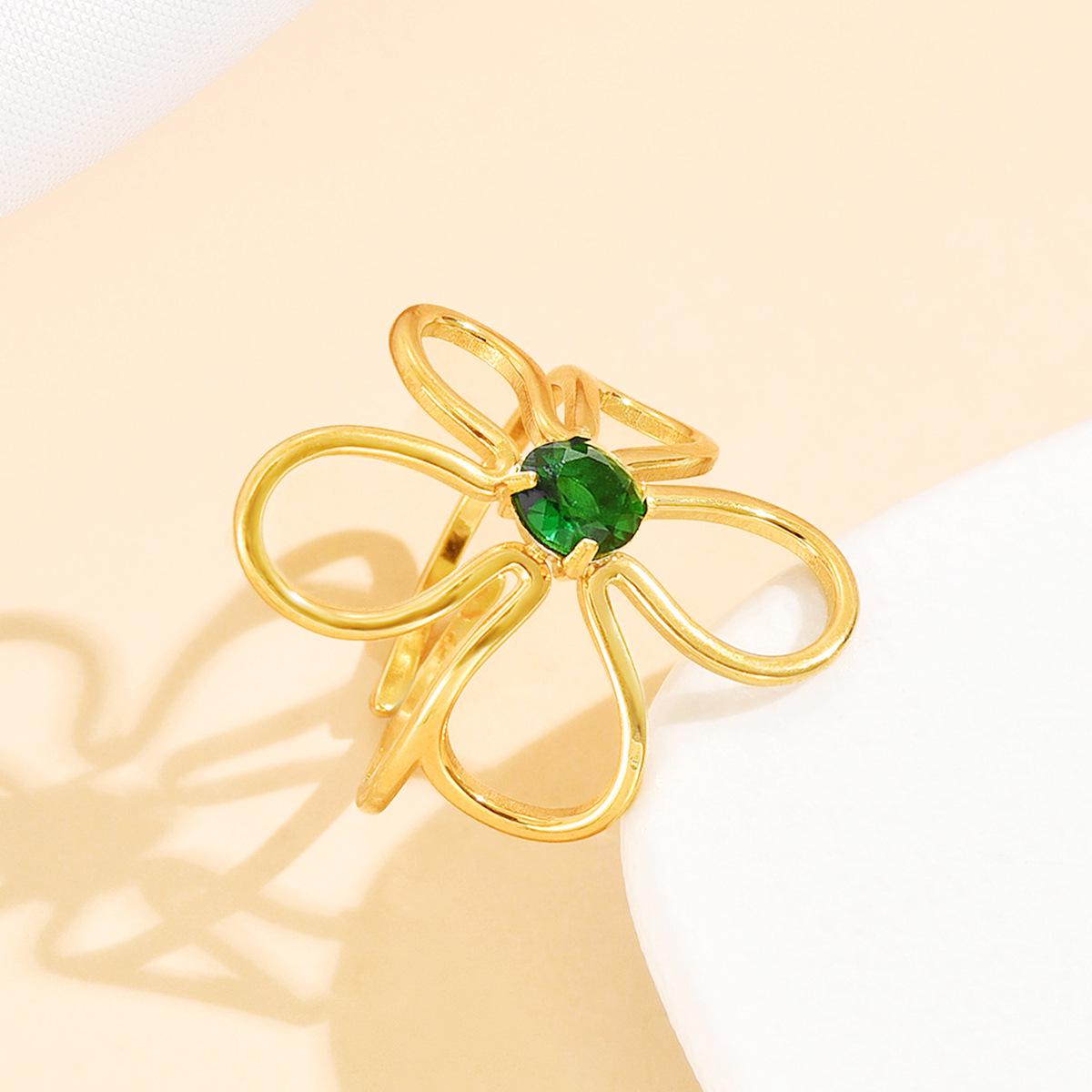 Enchanting Steel Fairy Forest Zirconia Flower Ring – Women s Hollow Inlaid Diamond Jewelry