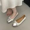 Fashion Round Toe Shallow Mouth Spliced Bow Slip-on Soft Non-Slip Wear-Resistant Square Heel Single Shoes