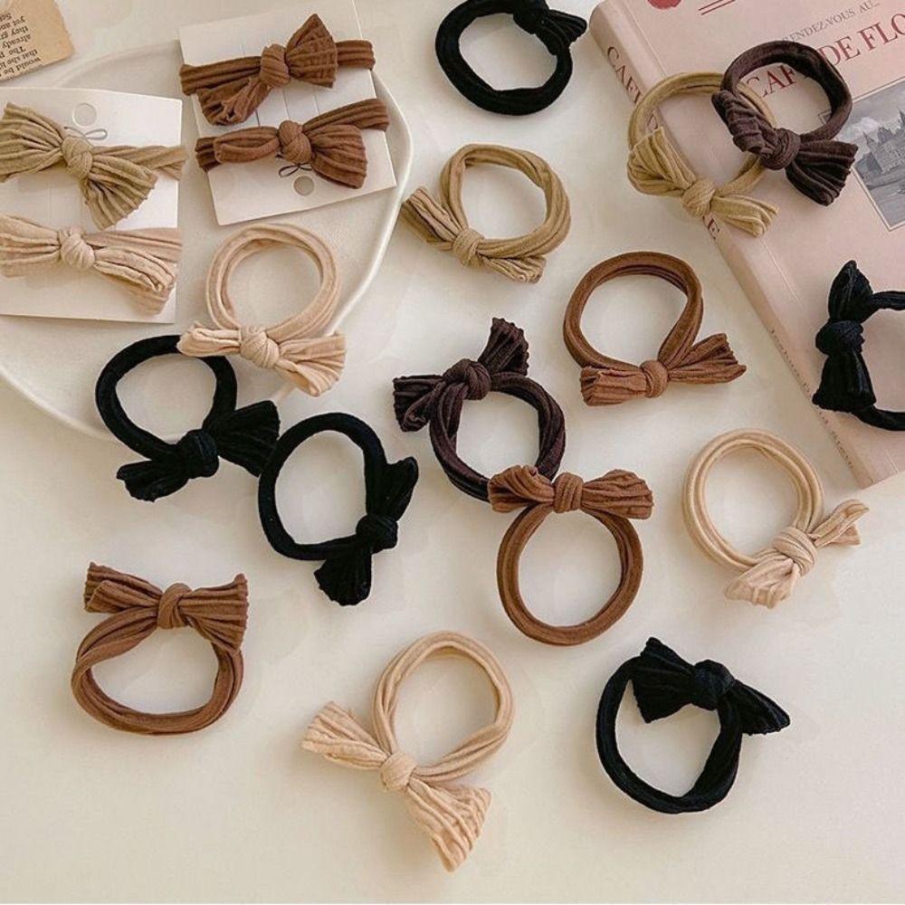 1pcs 5Colors Bow Hair Ring Flocking Tie Ponytail Hair Circle colourful hair band  Girl Accessories