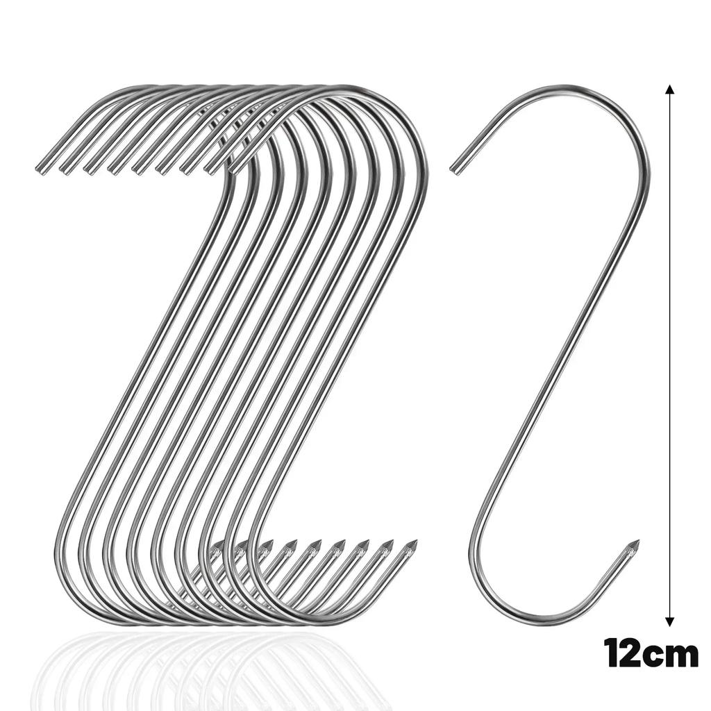 50/10PCS Stainless Steel S Hooks with Sharp Tip Kitchen Meat Hanging Hook Hangers BBQ Bacon Hams Smoker S Shaped Hooks Gadgets