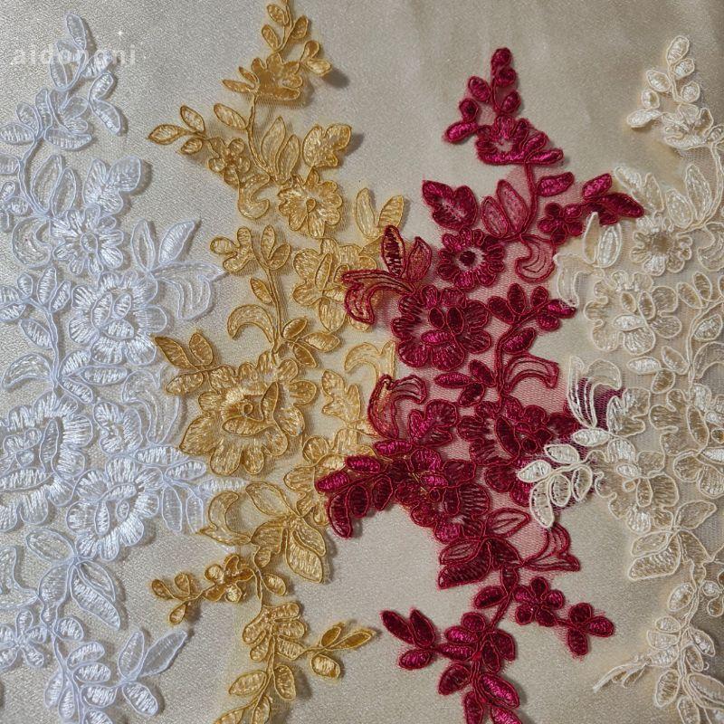Embroidery On Float Bone Lace Flower Handmade Diy Bridal Jewelry Lace Accessories Wedding Dress Material Multi-Color Flower Stickers