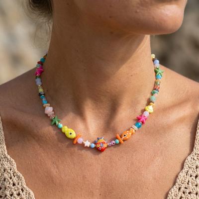 Dopamine Fish Starfish Beads Necklace for Women Bohemian Shell Irregular Stone Ceramic Clavicle Chain Party Jewelry Gift