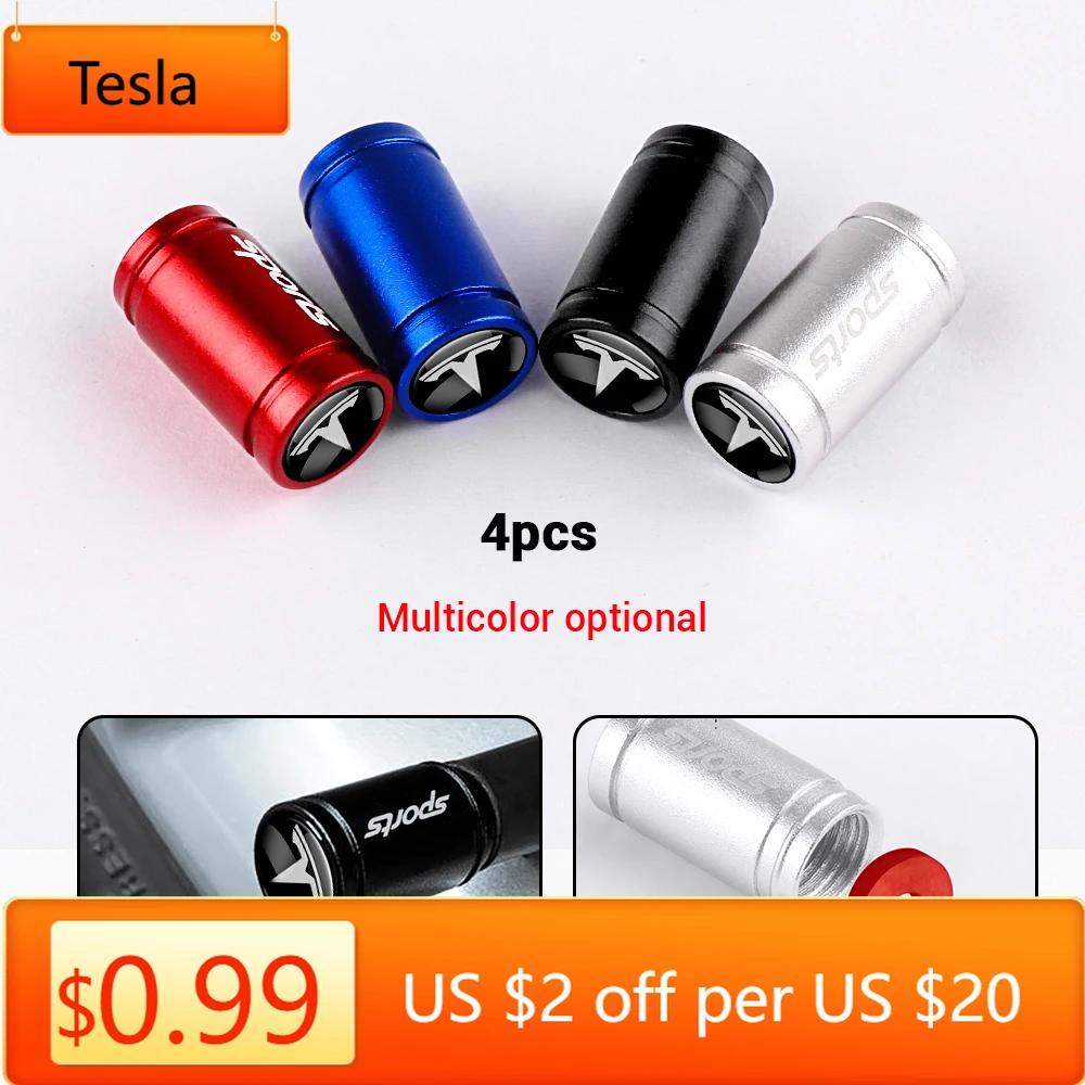 Car Sticker Tesla 4Pcs Aluminum Badge Car Wheel Tire Valve Stem Caps Cover For Tesla Model 3 Y S X Roadster Juguete SpaceX Cyber