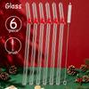 6pcs Christmas Glass Straws Set with Brush Reusable Glass Straw Suitable for Milkshakes Juices Coffee Kitchen Bar Accessories