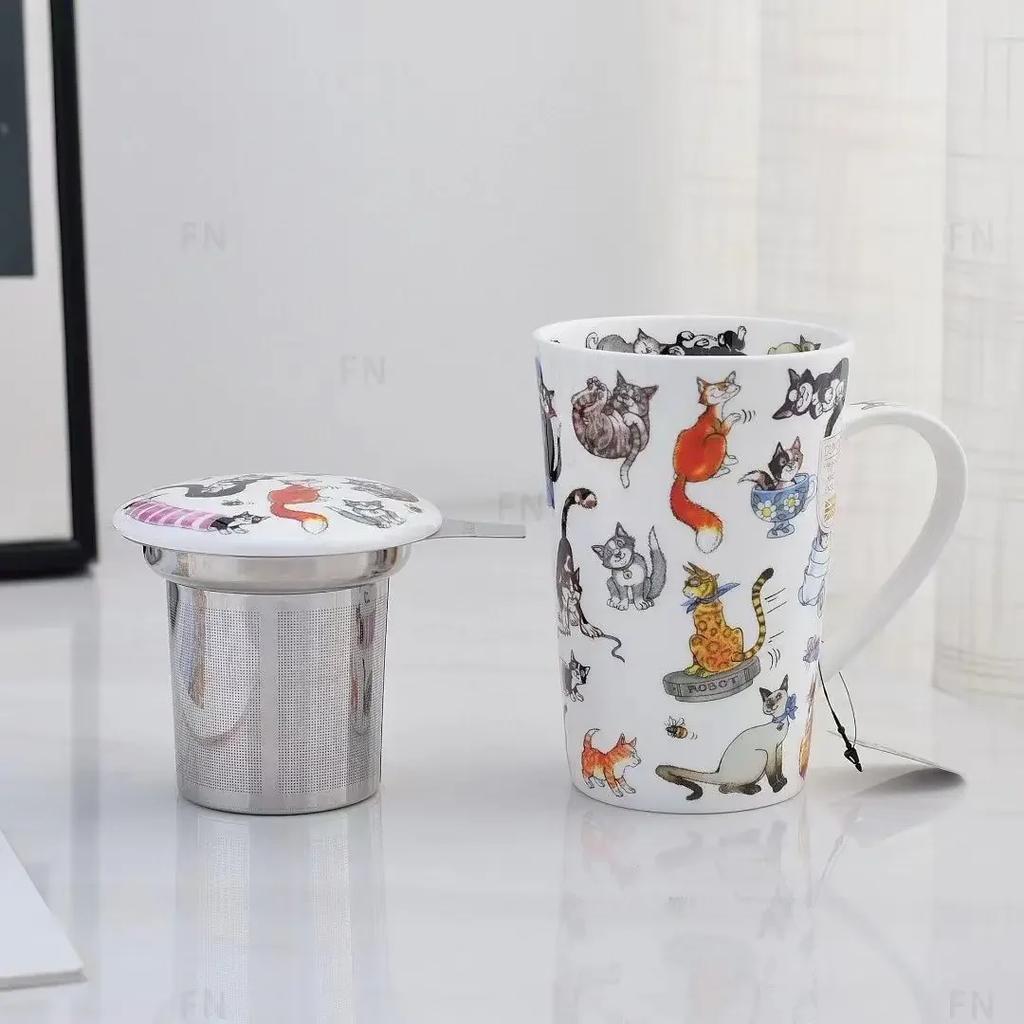 Κούπα Υψηλής Ποιότητας Bone China Γάτα Κεραμική Κούπα με Φίλτρο Τσαγιού Κούπα Τσαγιού Καφέ Εξαιρετικά Επιτραπέζια Σκεύη Νερού