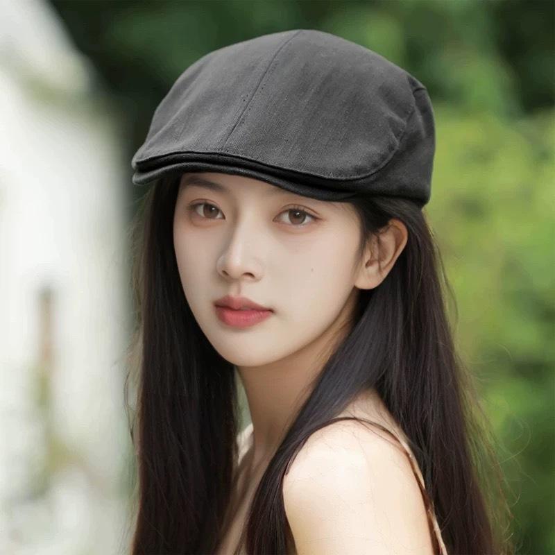 Retro Yamamoto style thin breathable washed linen pleated design octagonal hat temperament show face small equestrian hat