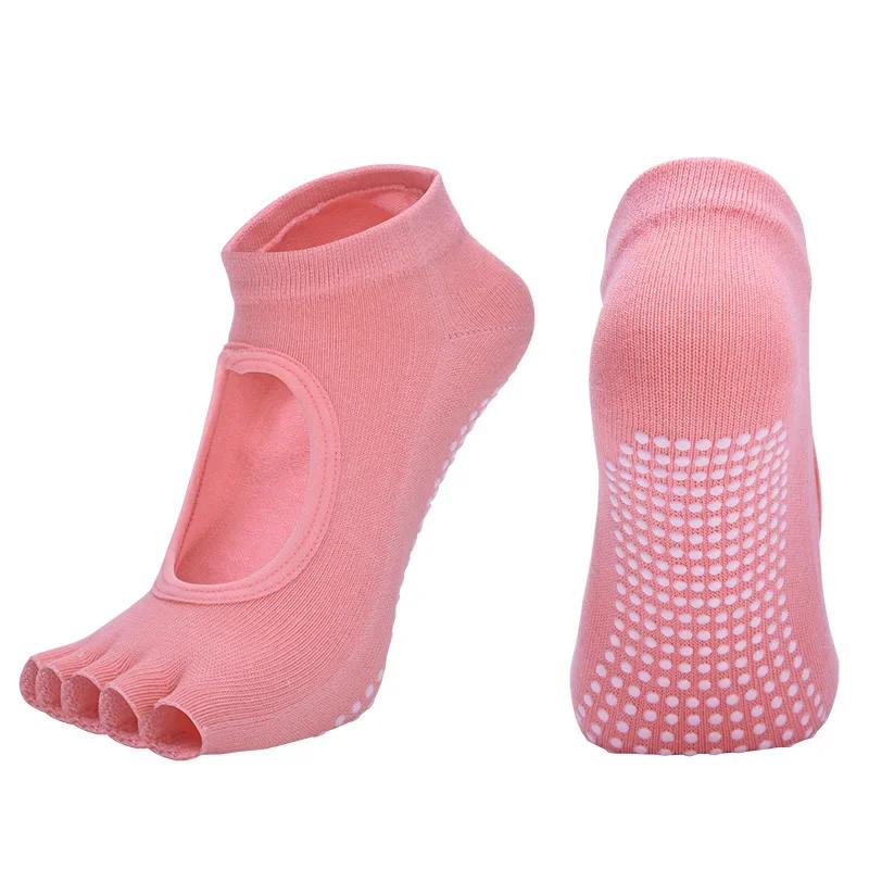 Women Cotton Yoga Backless Five Toe Socks Breathable Anti-Slip Silicone Sport Pilates Socks Gym Fitness Ballet Slippers Dance