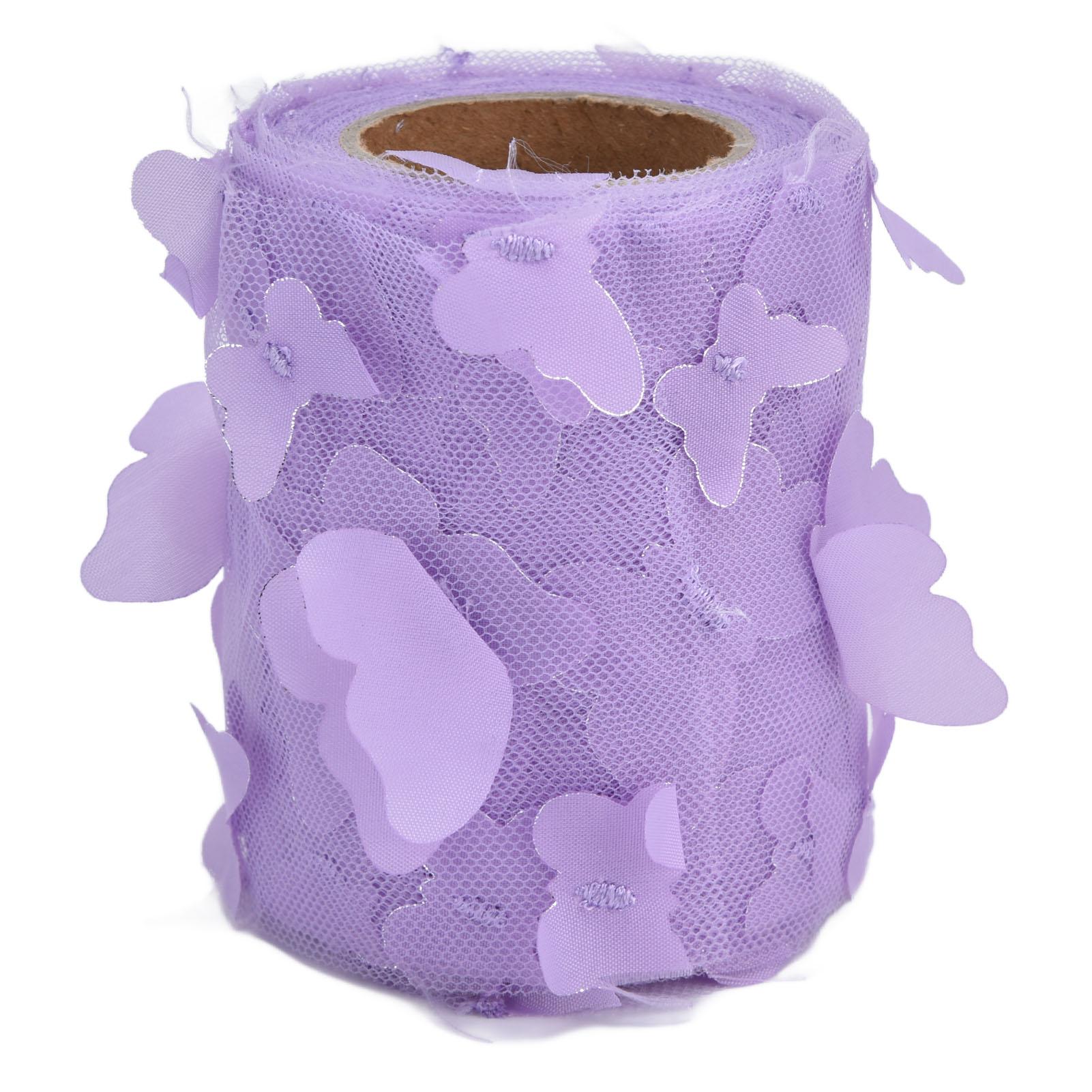 

Рулоны тюля Элегантный стиль Трехмерный узор Яркие цвета Лента для украшения свадеб Светло-фиолетовый светло-фиолетовый