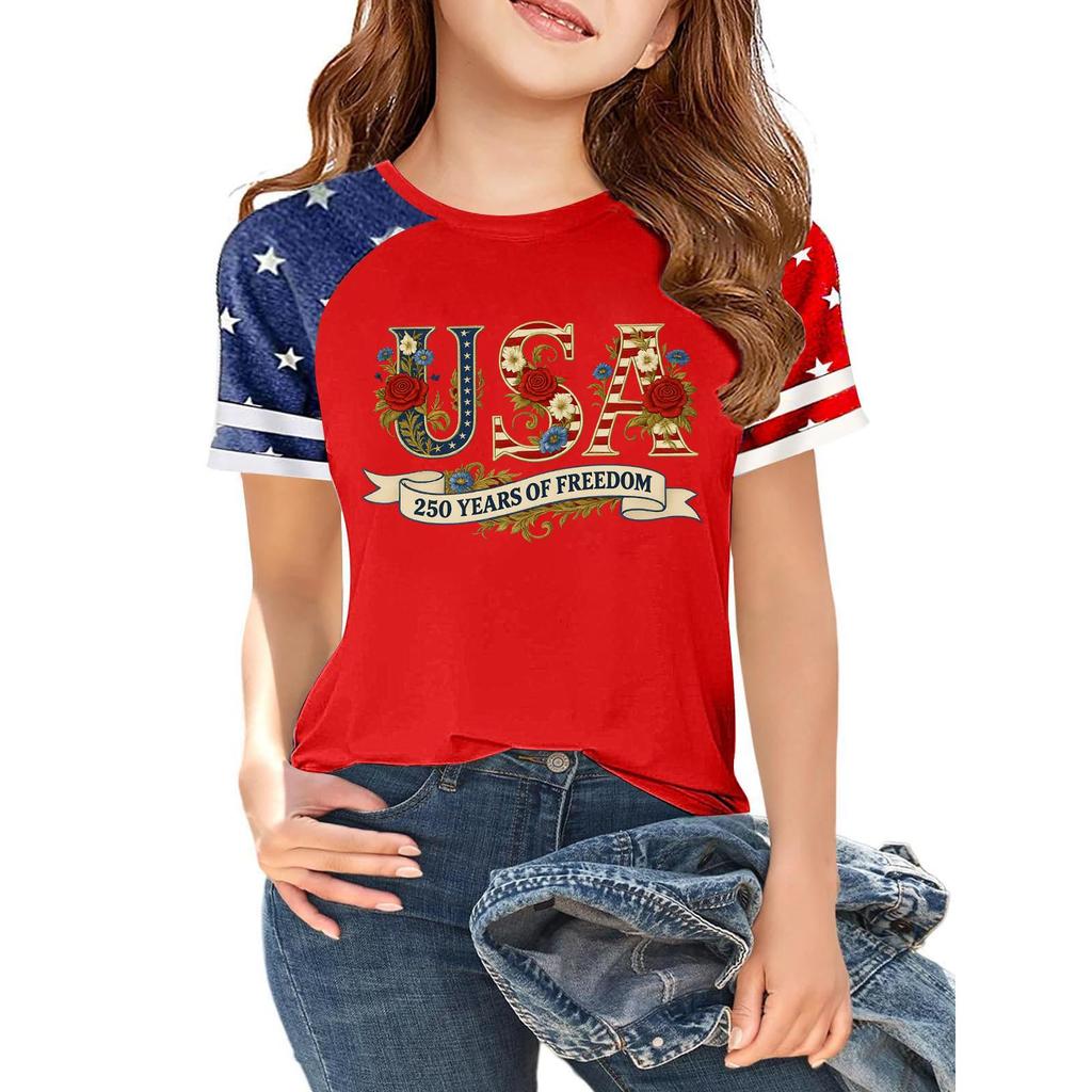 Casual Short Sleeve Crew Neck T Shirt with USA Print and Graphic Design for Independence Day Celebration Lightweight Breathable Fabric