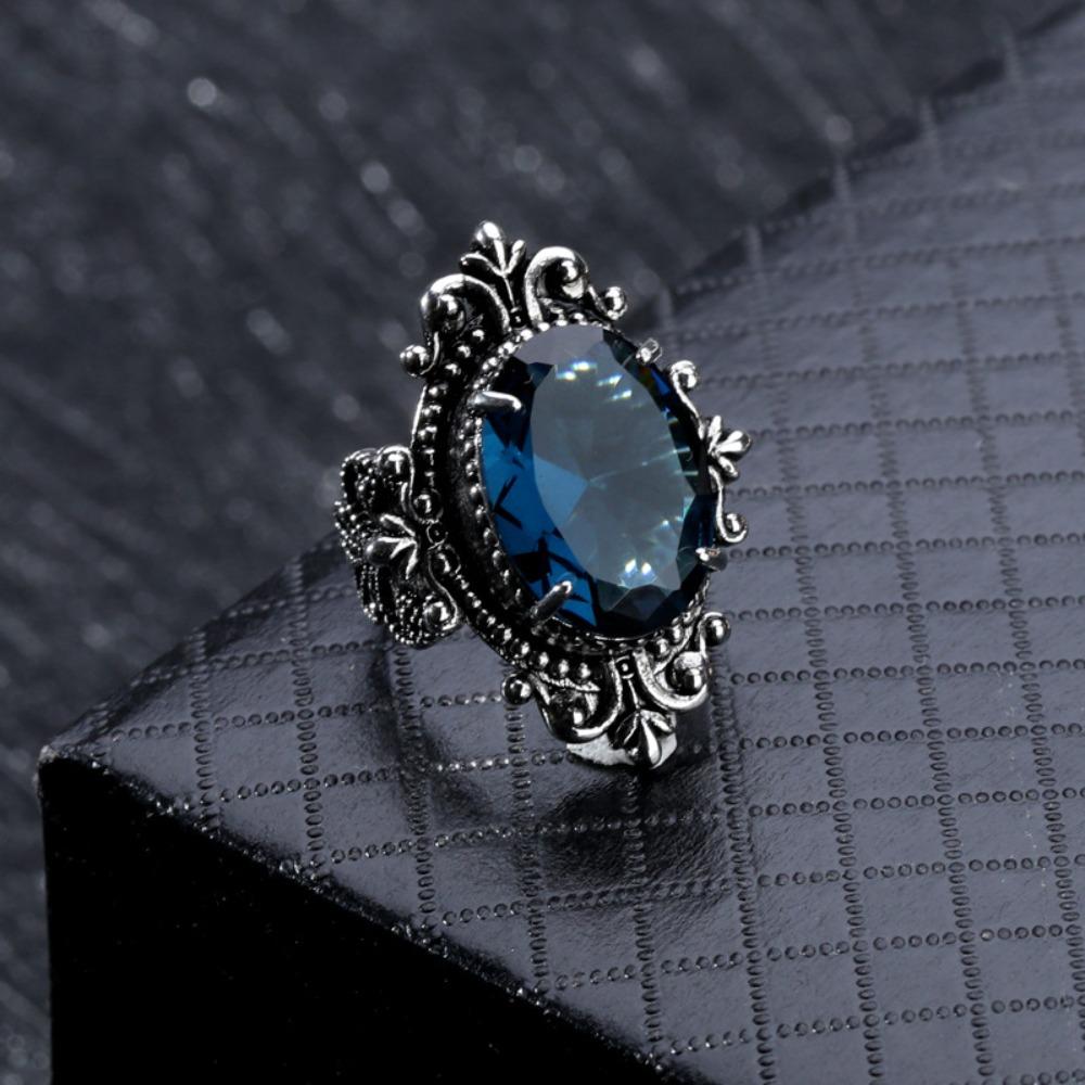 

Vintage 925 Sterling Silver Oval Blue Topaz Ring for Women Elegant European Style Jewelry no. 6 морской синий