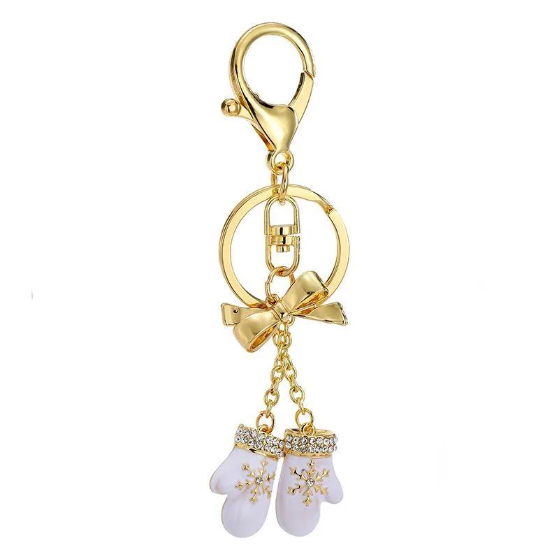 Christmas Gloves Key Chain Bow Snow Gloves Keychain Fashion Bag Pendant Holiday Car Key Ring for Girls Gift