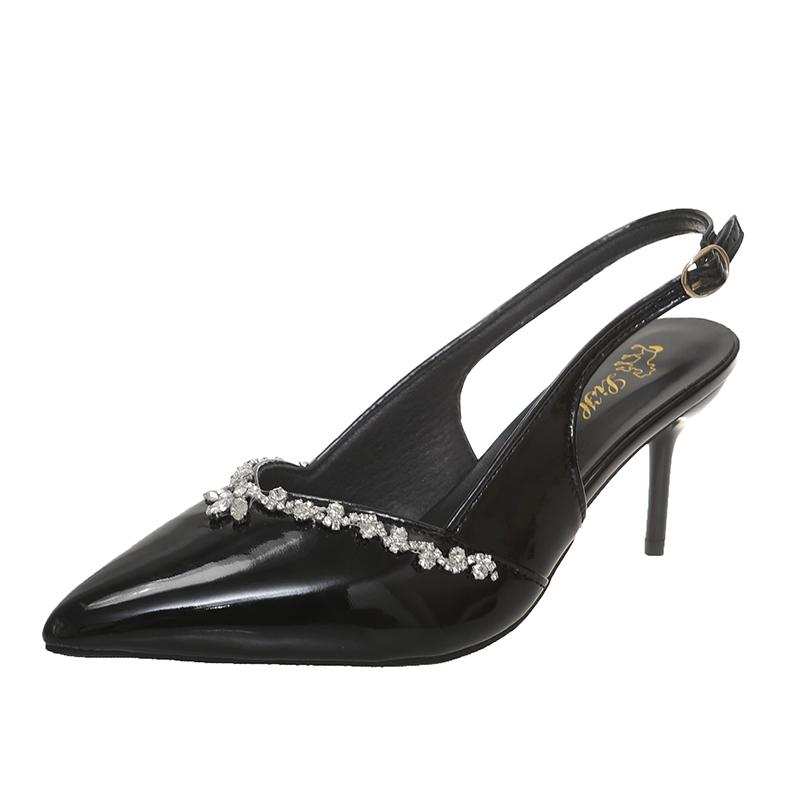 Fashion Buckle Strap Sandals Stiletto Heels Spring Shoes Suit Female Beige 2025 Summer High Fashion Girls Comfort Closed Black Rhineston