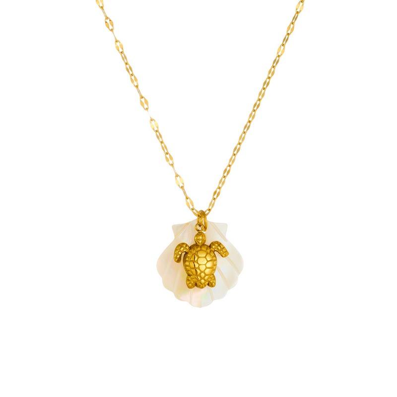 Gold Shell and Starfish Mother of Pearl Necklace for Women