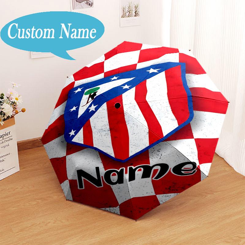 Custom Name Atletico Crest Umbrella Folding Umbrella, Automatic Umbrella - 8-Frame for Travel, Casual Lightweight Personalized Gifts