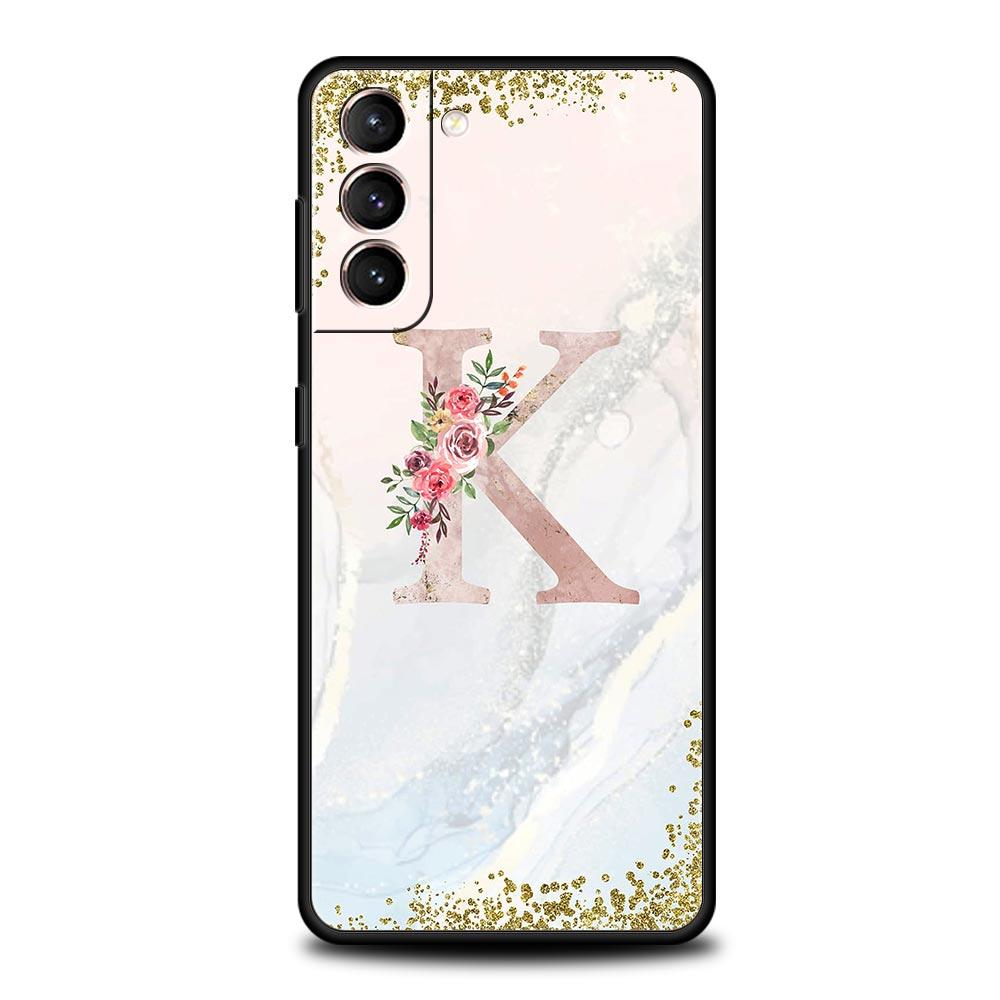 Flowers Letter Phone Case For Samsung Galaxy S26 Ultra S25 Plus S24 FE S23 S22 5G S21 S20 Cover Black Soft