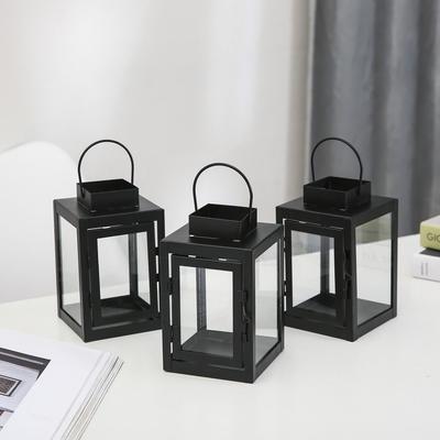 Wrought Iron Lantern Candle Stand Wind-proof Outdoor Hanging Lantern Simple Iron Wind Lamp  Desk