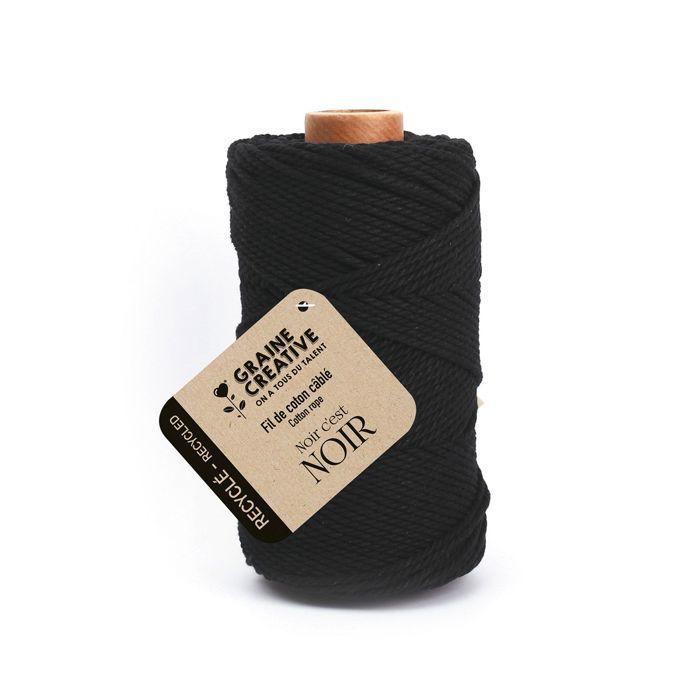 Bobine de fil de coton câblé recyclé - Noir - 100 m - Ø 2 mm - 400 g