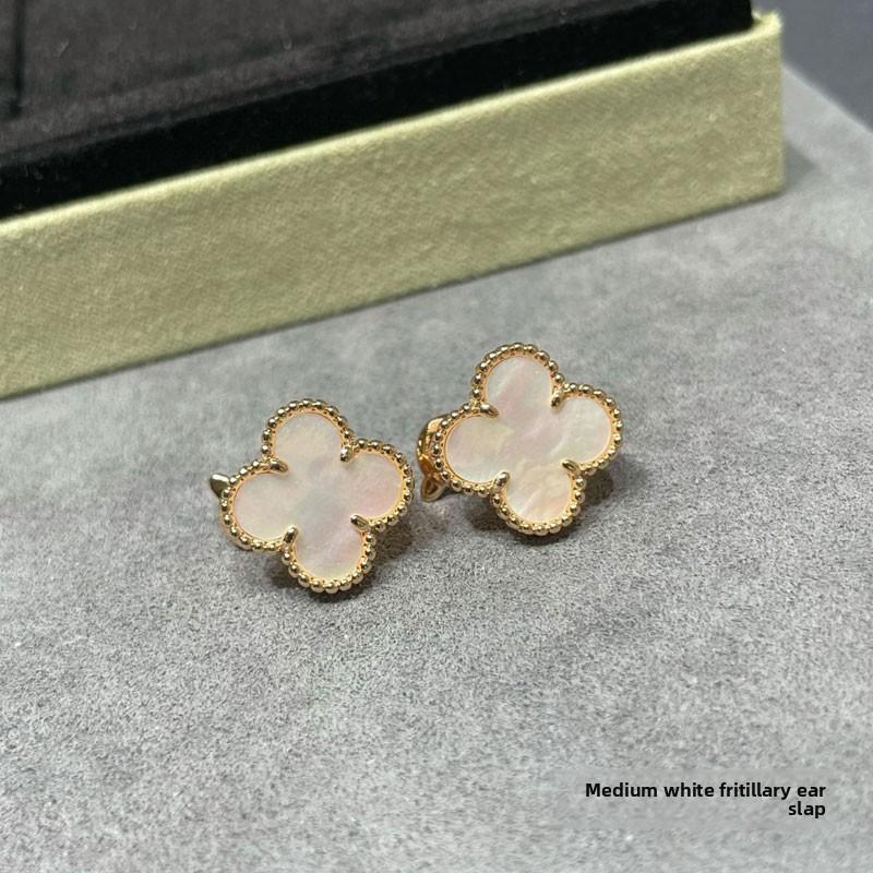 High Quality Four-leaf Clover Earring Buckle White Mother-of-pearl Earrings Red Chalcedony Black Agate Earrings