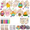 20/70 PCS Ornements de Pâques en Bois à Peindre, 10 Styles DIY Blanc Non Fini Découpes en Bois Ornement pour Loisirs Créatifs Décorations Suspendues
