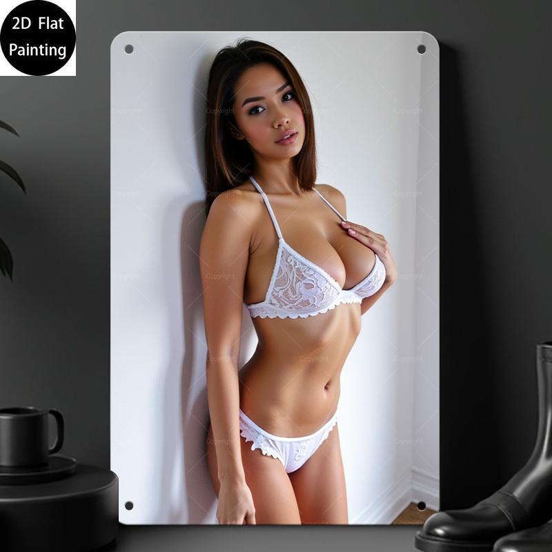 Vintage Metal Wall Art Retro Bikini Girl Iron Sign with PreDrilled Holes Waterproof Durable Beach Theme Decor for Home Ba