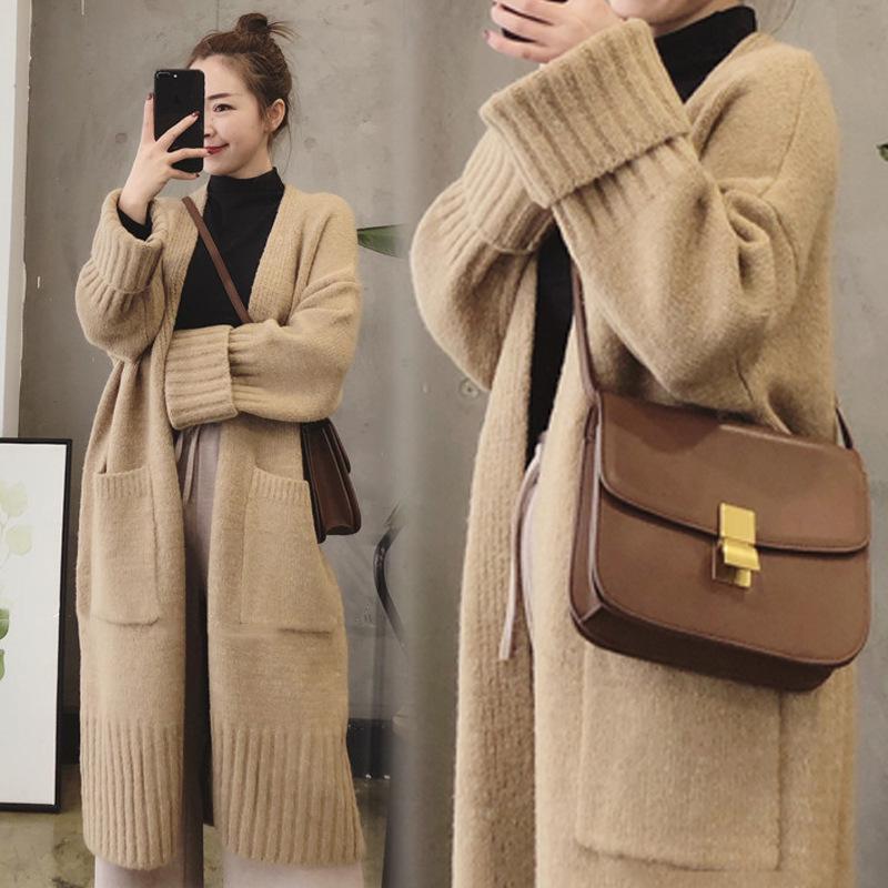 **Korean Style Loose Knit Cardigan for Women - Spring/Autumn 2025 Mid-Length Sweater Coat**