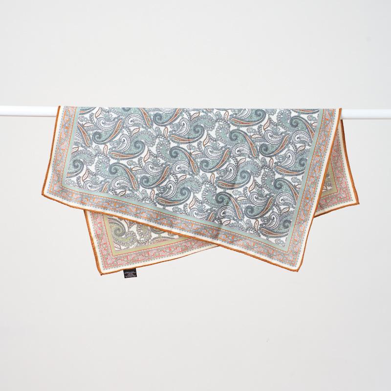 New high-end double-sided inkjet painting, hand-curled small square scarf, old money wind waist seal, women's imitation silk wool texture silk scarf