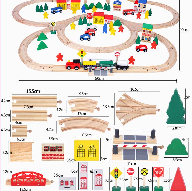 Children's Wooden Train Track Building Blocks Set