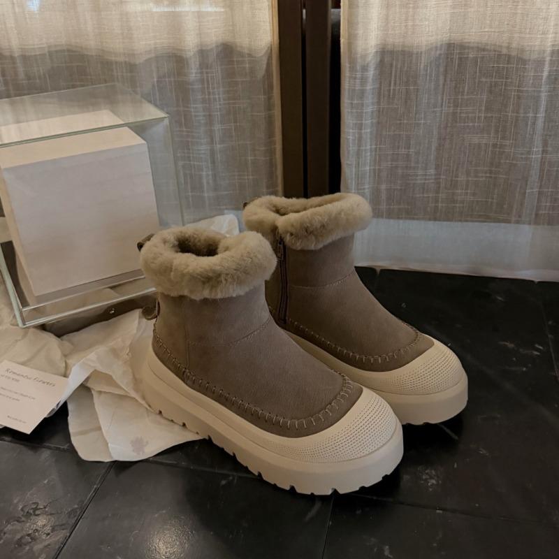 Mark Line Boots Autumn and Winter Fur Integrated Snow Boots Women's Medium Tube Piled Thickened Cotton Shoes Thick Sole Light and Warm