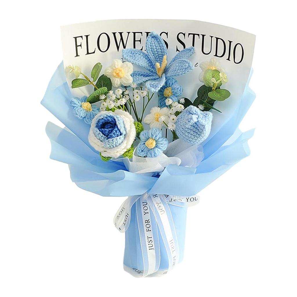 Crochet Flower Bouquet Table Centerpiece Handmade Woven Bouquet for Graduation Gift Living Room Birthday Apartment Hotel