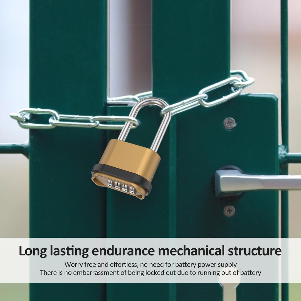 4-Digit Number Combination Padlock Zinc Alloy Sturdy Password Code Lock Waterproof Strong Hardened for Indoor Outdoor Fence Door