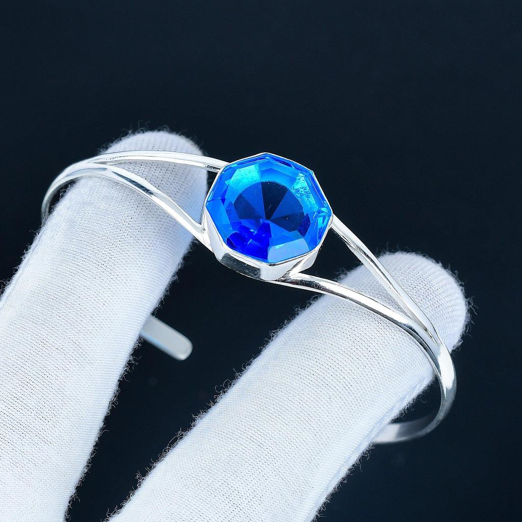 Tanzanite Hexagon Gemstone Handmade Cuff Bangle 925 Sterling Silver Cuff Bangle, Tanzanite Bracelet For Wife, Unisex Bangle Women Gift