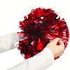 4 PCS (2 Pairs) Metallic Foil & Plastic Cheerleader Pom Poms - with Baton Handles for Sports Party, Dance Team & Cheerleading Spirit (Red/Silver)