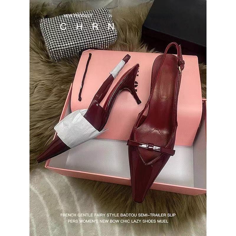 

Босоножки Баотоу новые женские с острым носком, полые, на высоком каблуке-шпильке, из лакированной кожи с бантом, туфли-лодочки 42 красный