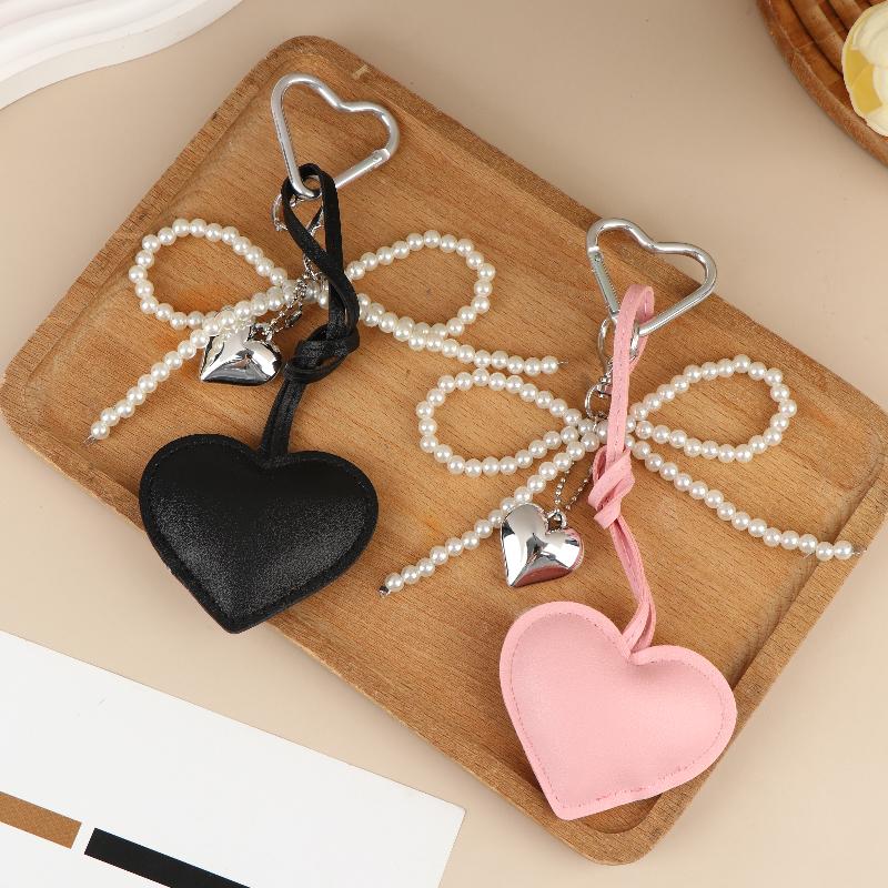 Bow Heart PU Keychains Elegant Ladies Key Chain With Rope Keyholder Fashion Accessory For Purse Bag Car Home Gift