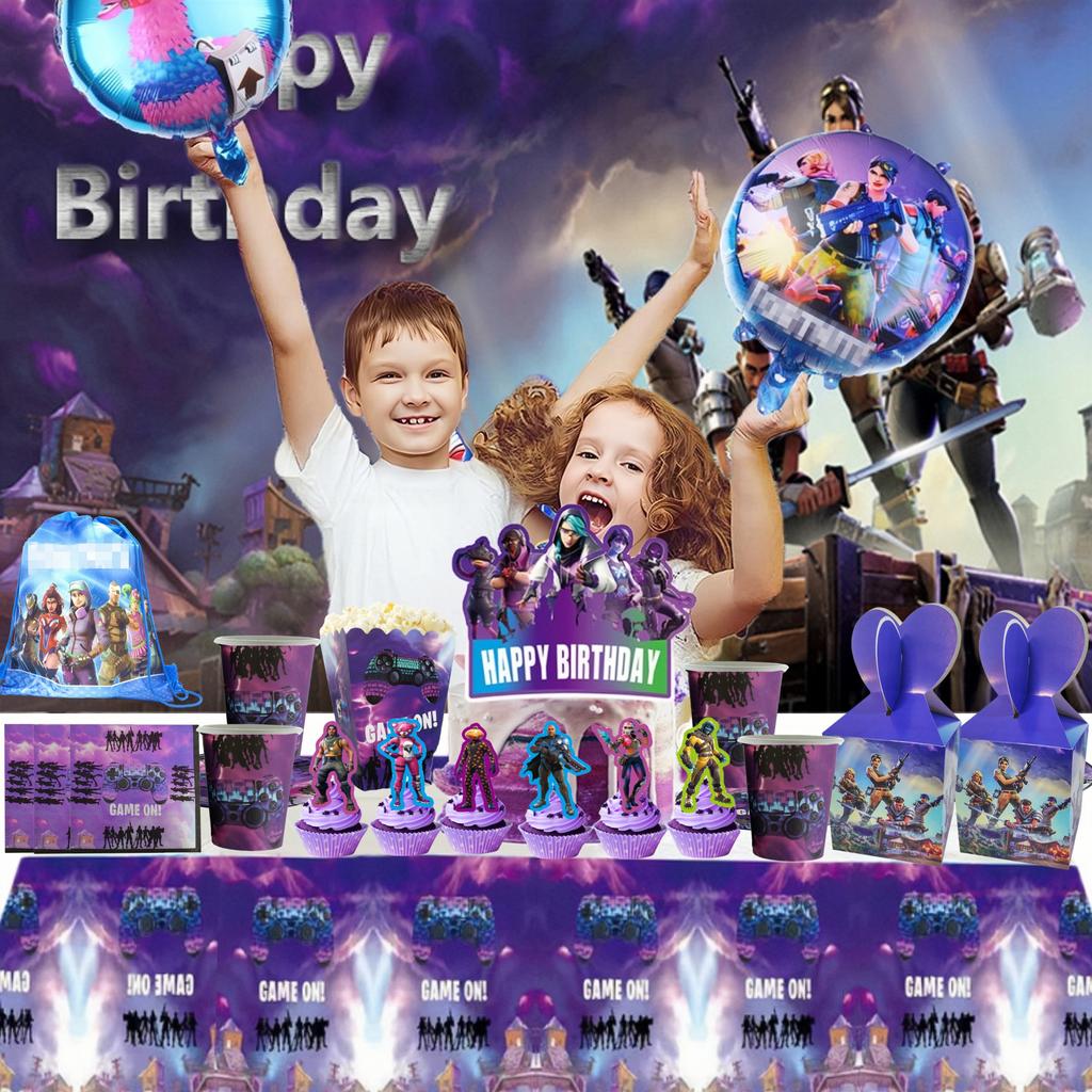 Shooting Game Fortnition Birthday Party Decoration Tableware Set 10people Backdrop Alpaca Balloon Baby Shower Kid Party Supplies