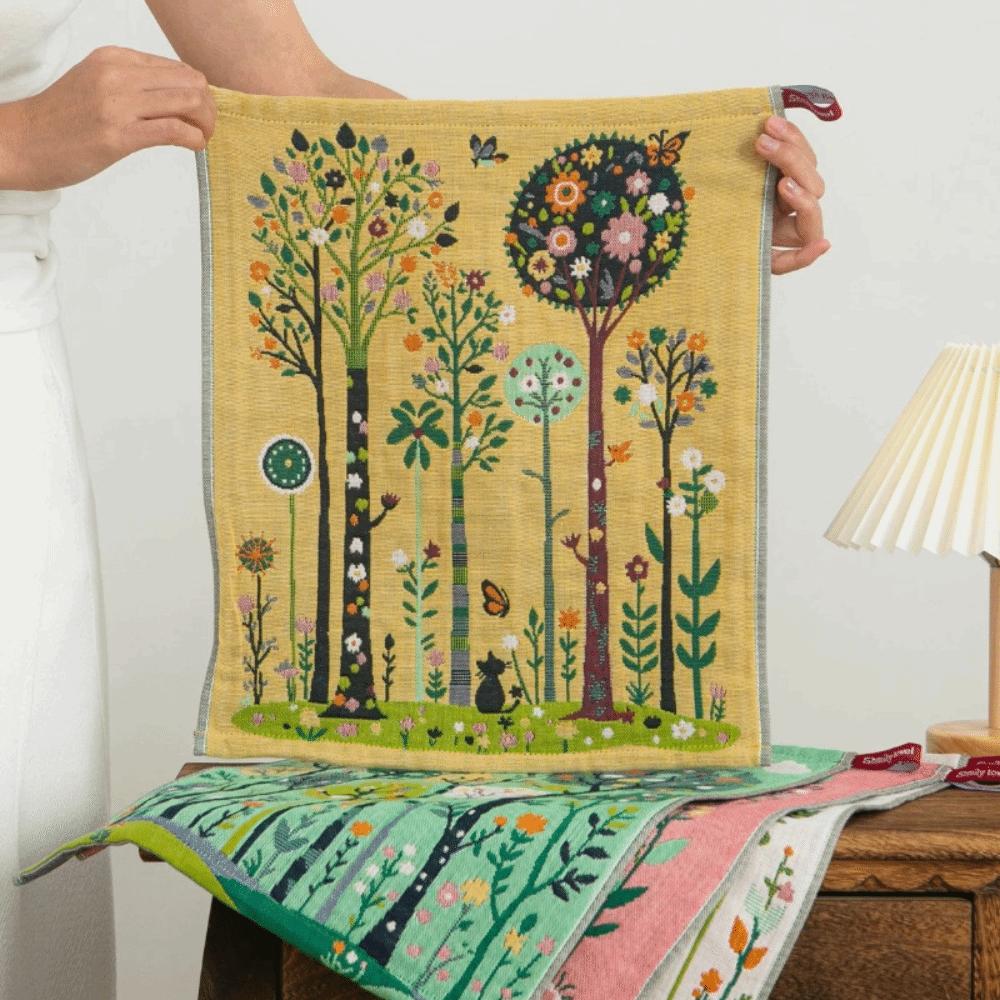 4pcs 4 Layer Cotton Gauze Forest Pattern Face Towel Quick Dry Kitchen Towel Tea Towel  Bathroom