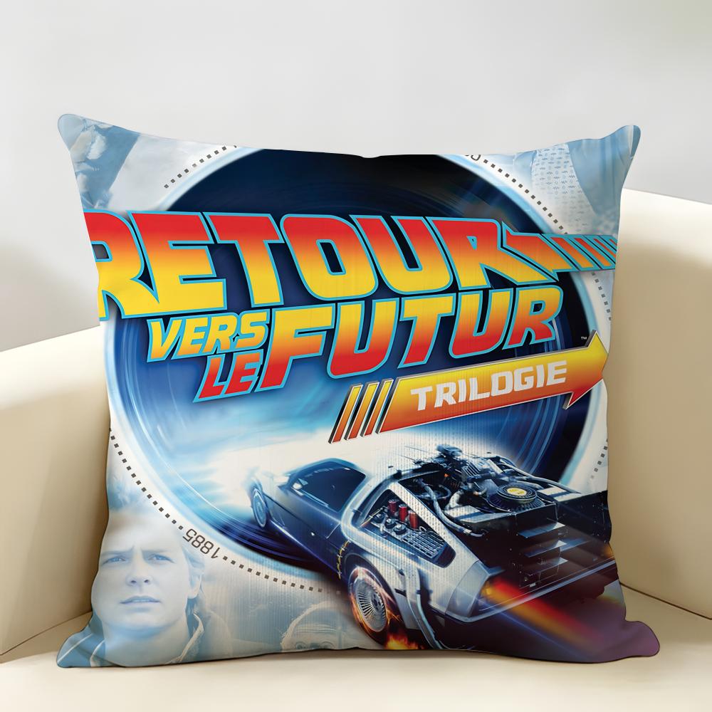 BBack To The Future Movie Cushion Cover Natural Linen Organic Fabric DoubleSided Printing Room Sofa Decor Pillow Case
