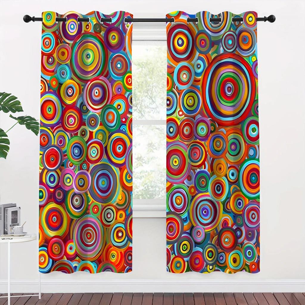 2 Stück Böhmische geometrische Punkte bedruckte Vorhänge, Schlafzimmer und Wohnzimmer, Heimdekoration, Raumdekoration