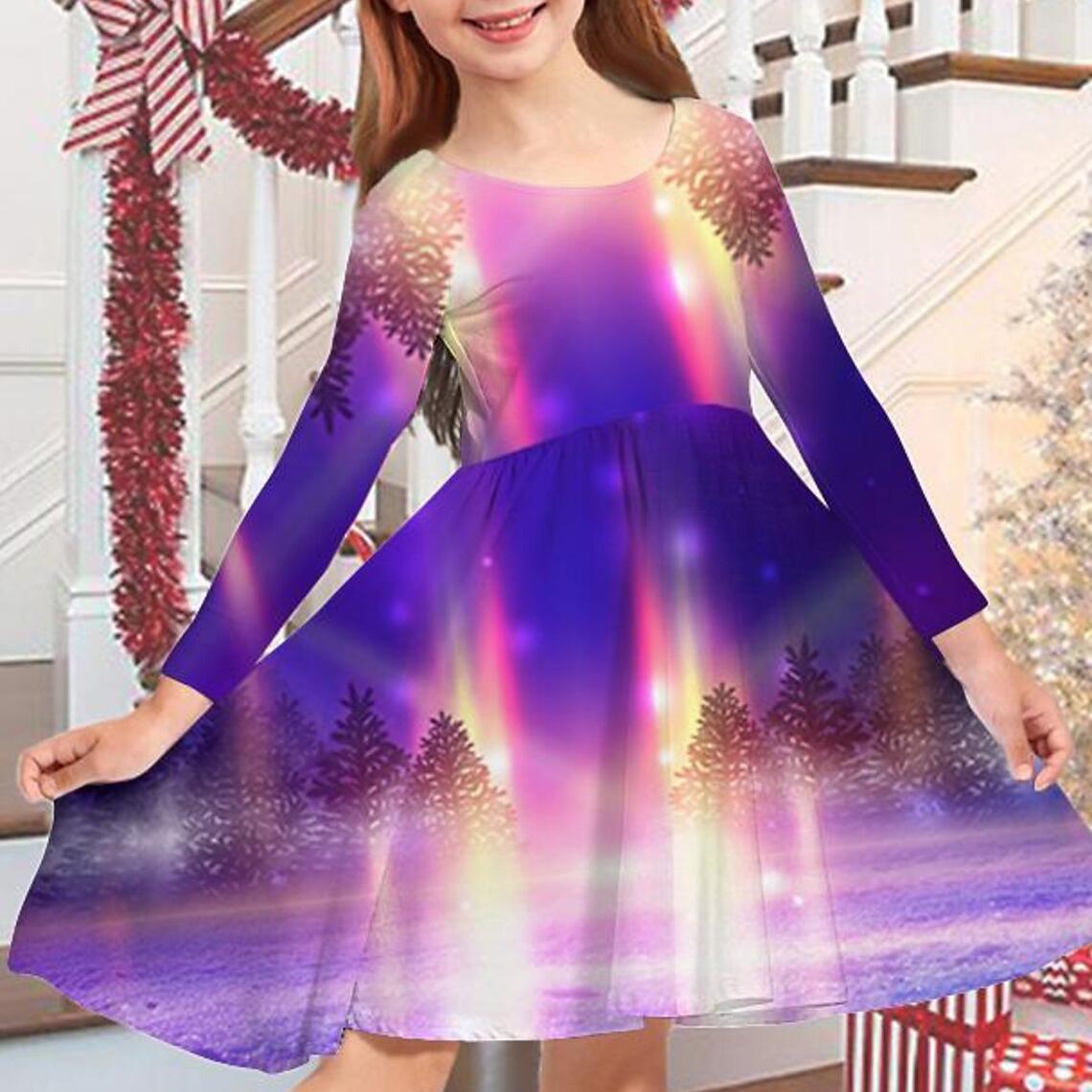 

Повсякденне плаття для весняної дівчини 3D Blue Note Snowflake з круглим вирізом і довгими рукавами. Дитяча сукня принцеси на Різдво 130 різнокольоровий