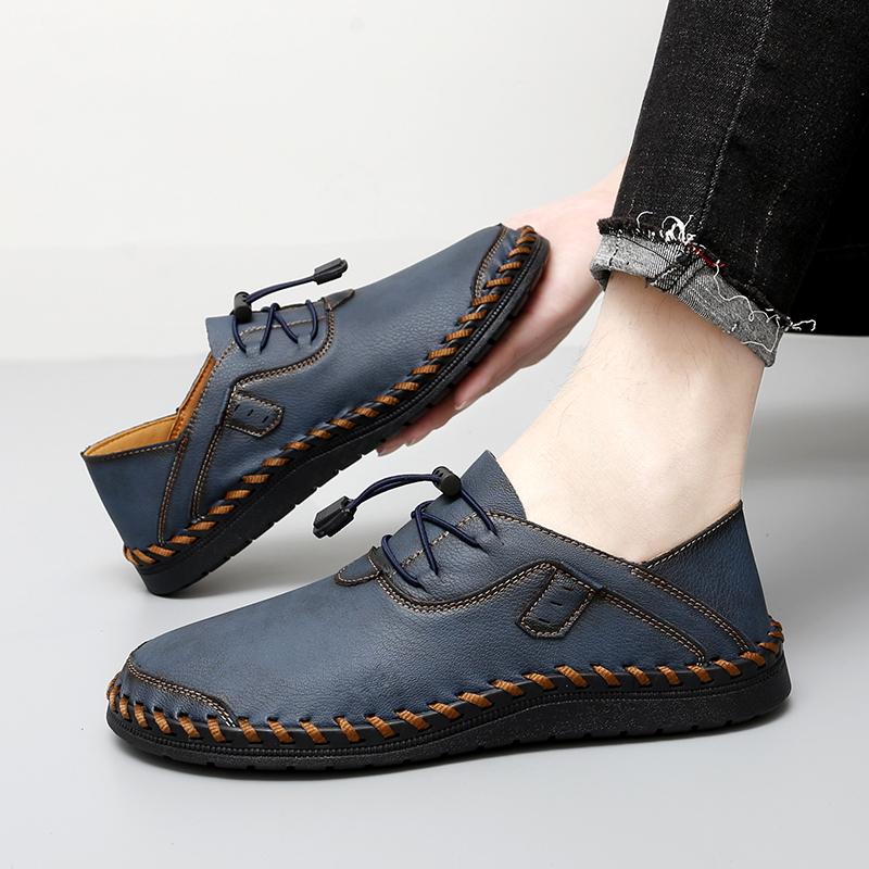 Men's Handmade Leather Shoes Comfortable Loafers Slip On Flats Outdoor Walking Shoes Moccasins