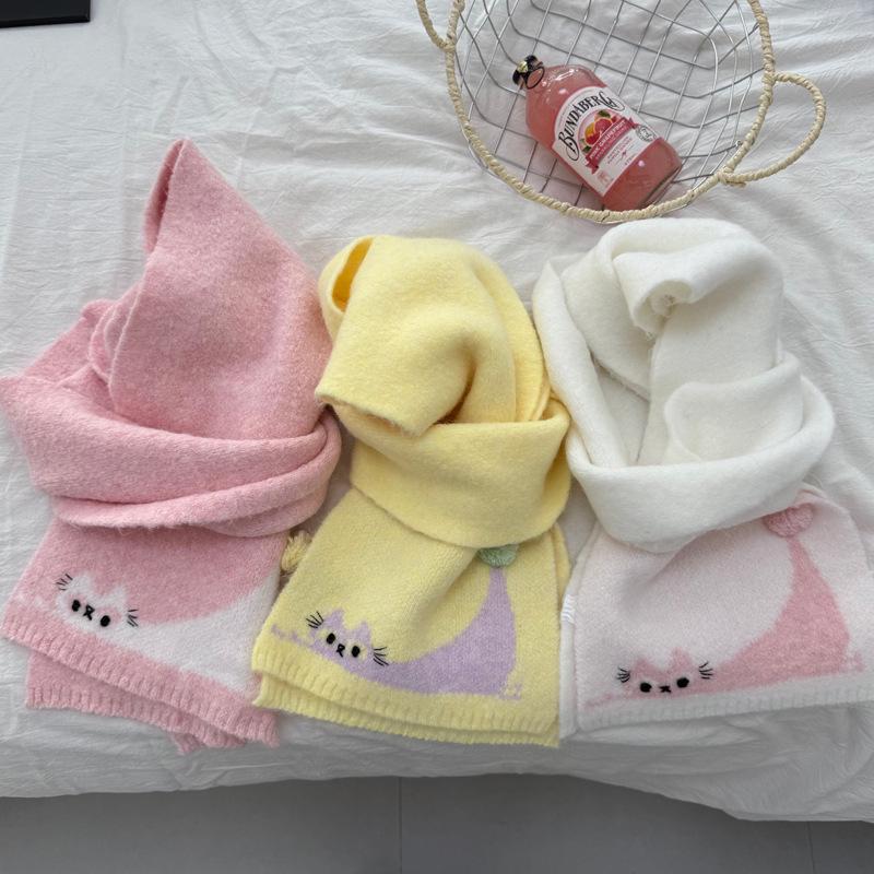 Winter 2025 Korean-Japanese Style Cute Kitten Knit Neck Warmer Scarf for Women