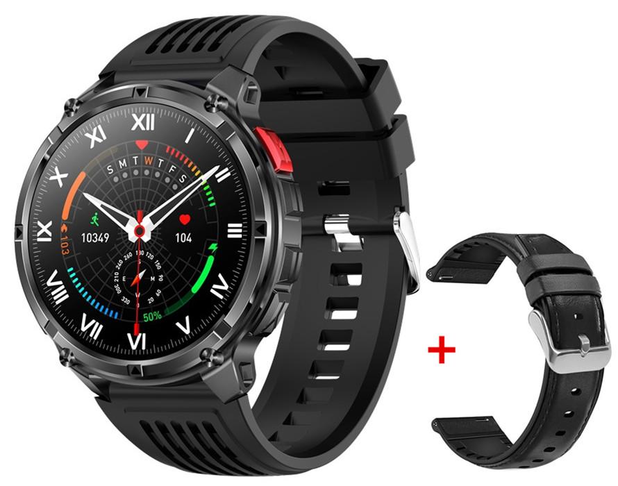 Herren HT33 Smartwatch 1,7 Zoll LED-Taschenlampe BT-Anrufe Outdoor-Sport Kompass Gesundheitsüberwachung 1100mAh Großer Akku Smartwatch